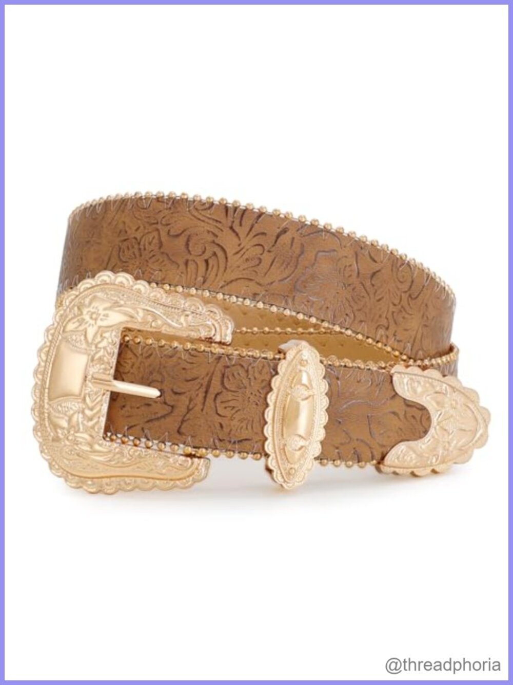 Western Floral Print Faux Leather Belt Beaded Cowgirl Jean Belt